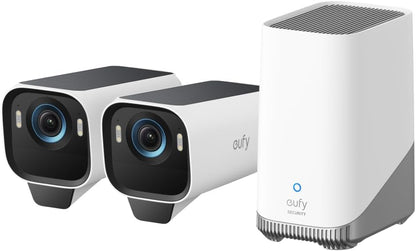 eufy Security eufyCam S3 Pro - Kit de 2 cámaras, cámara solar inalámbrica para exteriores, visión nocturna MaxColor, cámara de seguridad 4K con panel solar, IA de reconocimiento facial, almacenamiento híbrido