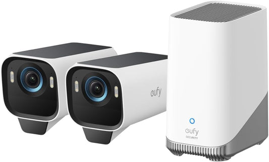 eufy Security eufyCam S3 Pro - Kit de 2 cámaras, cámara solar inalámbrica para exteriores, visión nocturna MaxColor, cámara de seguridad 4K con panel solar, IA de reconocimiento facial, almacenamiento Hybrido