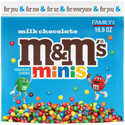 Surtido de dulces de chocolate con leche M&amp;M'S MINIS, tamaño familiar, bolsa resellable de 16.9 oz 