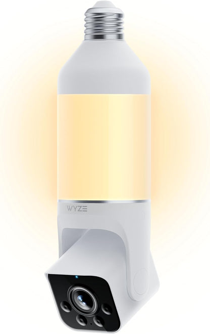 Cámara WYZE Bulb Cam 2K HD con Luz LED Regulable, Visión Nocturna en Color, Detección de Movimiento y Alarma, Compatible con Alexa y Google