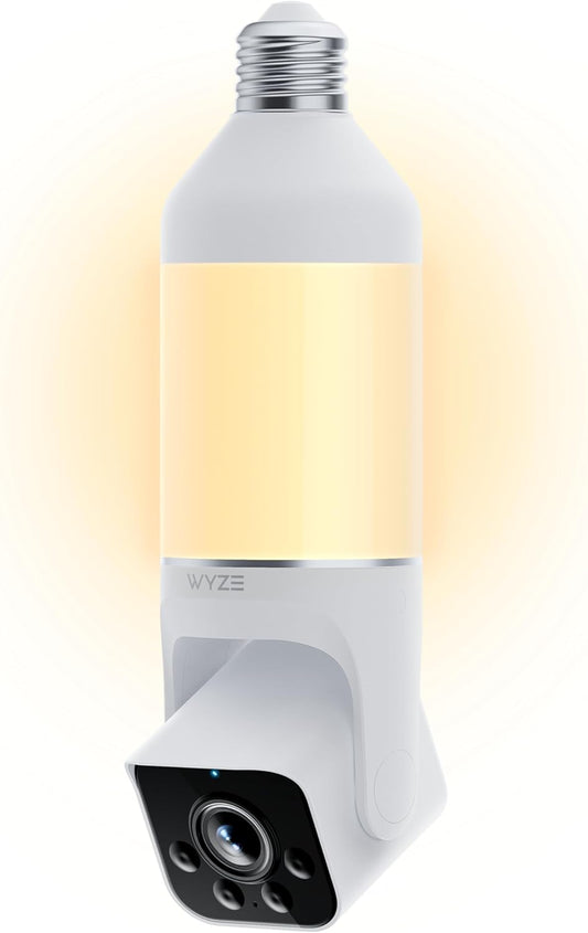Cámara WYZE Bulb Cam 2K HD con Luz LED Regulable, Visión Nocturna en Color, Detección de Movimiento y Alarma, Compatible con Alexa y Google