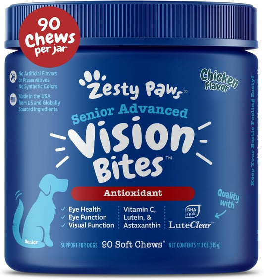 Suplemento ocular para perros: Apoyo visual con antioxidantes y ácidos grasos omega 3 - 90 comprimidos masticables 