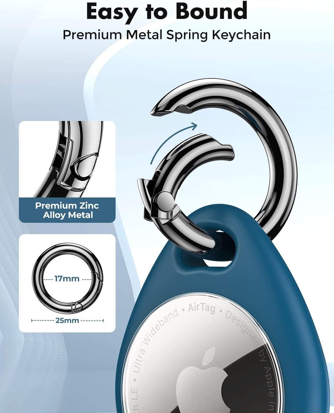 Paquete de 4 fundas AirTag con llavero [diseño de cerradura] [ligera] [protección contra rayones], funda protectora de soporte seguro para llaves, bolsas, equipaje y collar de mascotas (negro y azul) 