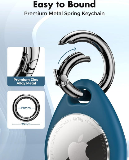 Paquete de 4 fundas AirTag con llavero [diseño de cerradura] [ligera] [protección contra rayones], funda protectora de soporte seguro para llaves, bolsas, equipaje y collar de mascotas (negro y azul) 