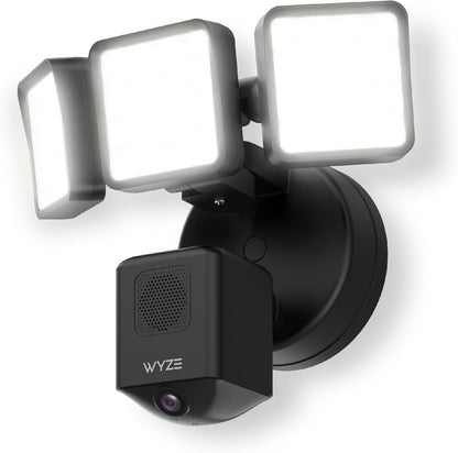Cámara de Seguridad WYZE Floodlight Cam Pro 2.5K HD con Reflectores LED 3000 Lúmenes, Visión Nocturna en Color, 180° de Cobertura, Compatible con Alexa y Google