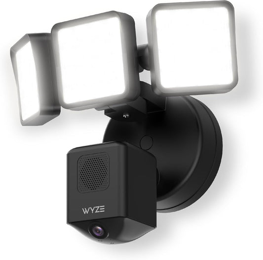Cámara de Seguridad WYZE Floodlight Cam Pro 2.5K HD con Reflectores LED 3000 Lúmenes, Visión Nocturna en Color, 180° de Cobertura, Compatible con Alexa y Google