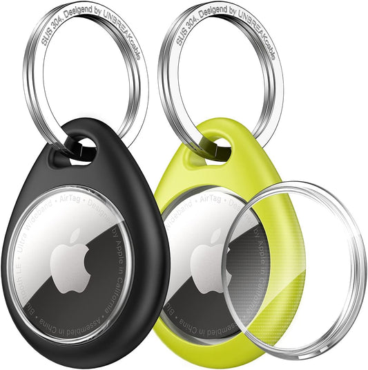 Funda protectora de 360° para AirTag, [paquete de 2] AirTags para llavero, resistente a los arañazos, diseño de cerradura, llavero para AirTag 