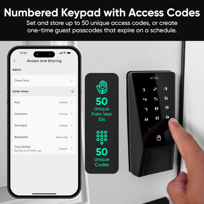 Cerradura Inteligente Wyze Palm Lock con Reconocimiento de Venas de la Palma, Entrada sin Llave, Wi-Fi, Teclado y Llave Mecánica