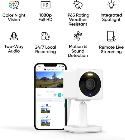 Cámara de Seguridad Wyze Cam OG Interior/Exterior 1080p Wi-Fi con Visión Nocturna en Color, Reflector Integrado y Detección de Movimiento