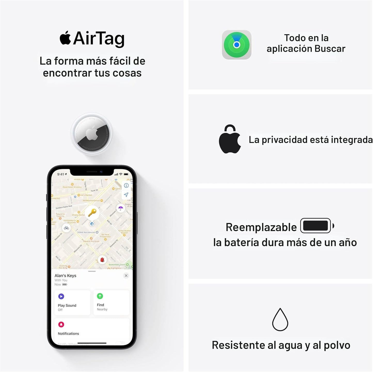 Apple AirTag. Mantén un seguimiento y encuentra tus llaves, cartera, equipaje, mochila y más.