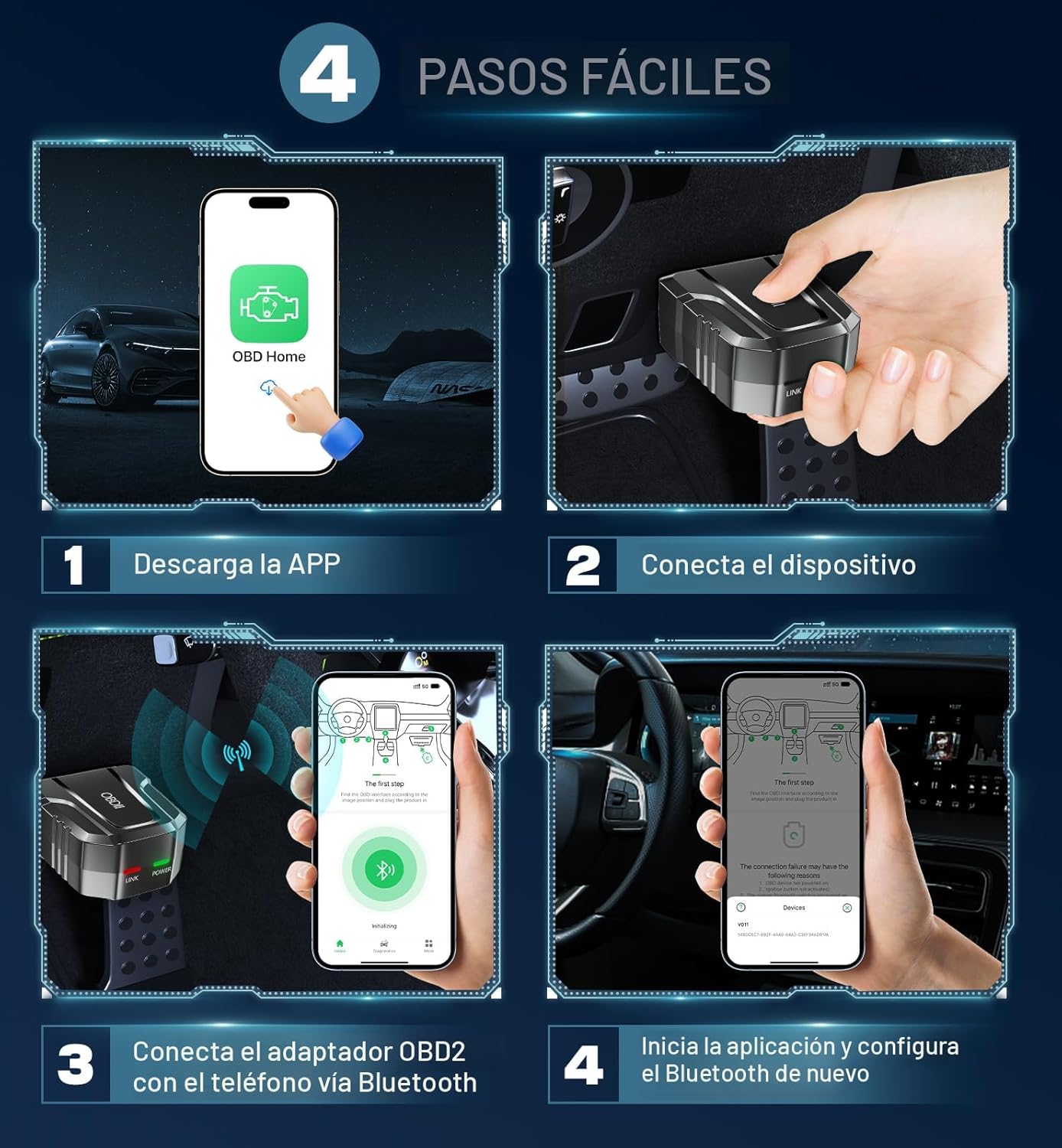 Lector de escáner OBD2 Bluetooth inalámbrico Herramienta de escaneo de diagnóstico automático para iOS y Android para prueba de rendimiento Bluetooth 5.4 Motor de verificación de automóvil, 