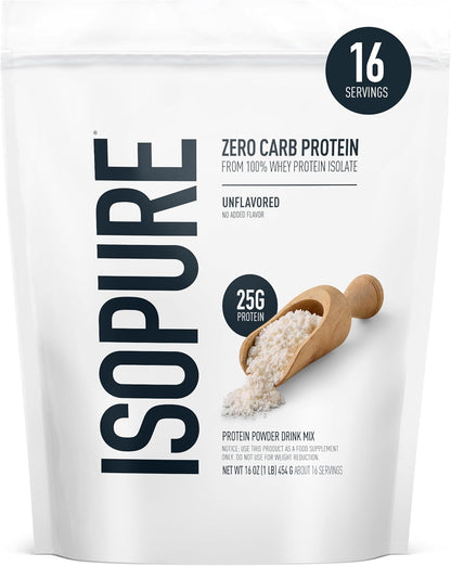 Isopure-Aislado de proteína de suero de leche en polvo 100% puro, sin carbohidratos/lactosa/gluten, c/vitaminas, sin sabor, 