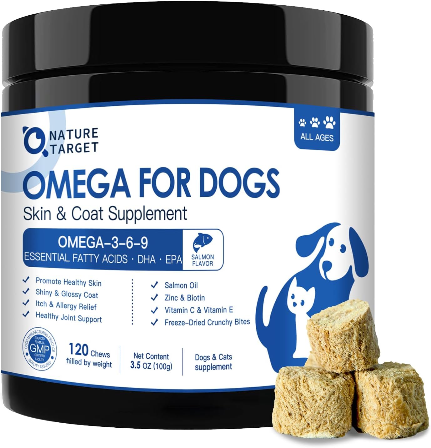 Omega 3 Fish Oil for Dogs, Salmon Oil for Skin & Coat Supplement with EPA & DHA Fatty Acids - Dog Itch & Allergy Relief, Anti Shedding, Hot Spots Treatment - Hip & Joint Support - 120ct