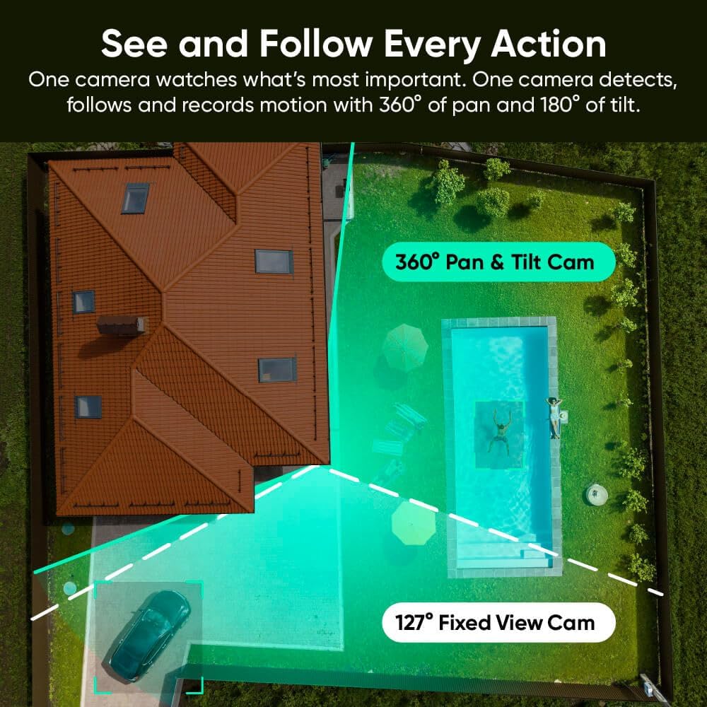 Cámara WYZE Duo Cam Pan 2K Interior/Exterior IP65 con Giro/Inclinación 360°, Visión Nocturna en Color, Compatible con Alexa y Google