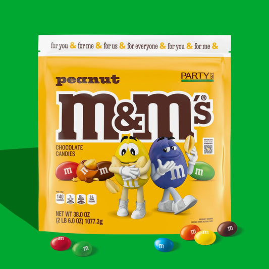 M&amp;M'S Caramelos de chocolate con leche y cacahuete, caramelos de chocolate a granel, tamaño para fiestas, bolsa de 38 oz 