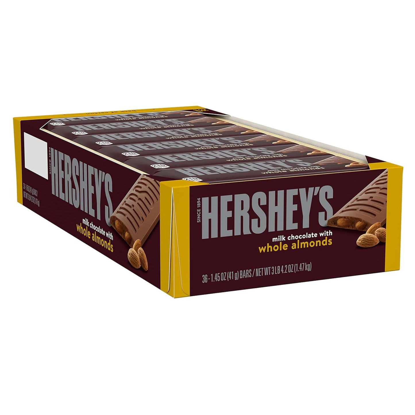 Barras de chocolate con leche y almendras enteras HERSHEY'S, 1.45 oz (36 unidades) 