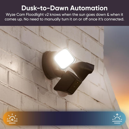 Cámara de Seguridad WYZE Floodlight Cam v2 2K HD con Visión Nocturna en Color, Reflectores 2800 Lúmenes, Sirena 105dB, Compatible con Alexa y Google