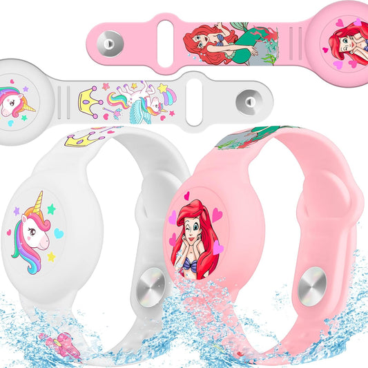 Paquete de 2 pulseras AirTag para niños, soporte impermeable para AirTag para niños con silicona suave, cobertura completa 