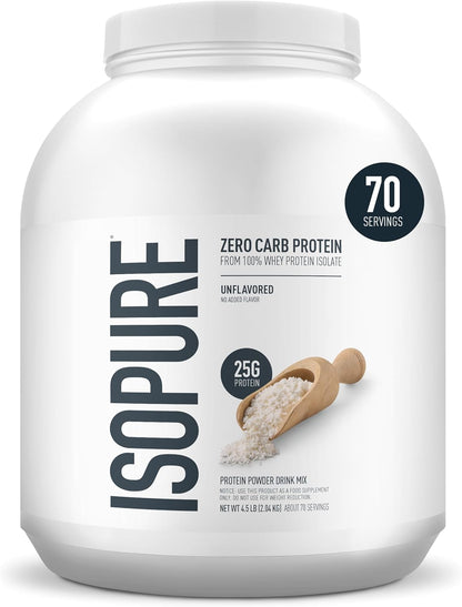 Isopure-Aislado de proteína de suero de leche en polvo 100% puro, sin carbohidratos/lactosa/gluten, c/vitaminas, sin sabor, 