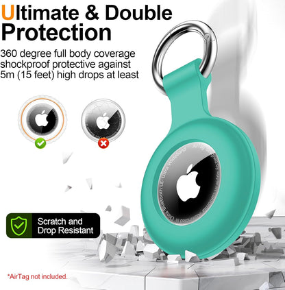 Paquete de 4 soportes impermeables IPX8 para AirTag de Apple con llavero, a prueba de golpes, antiarañazos, policarbonato y silicona, funda para buscadores de artículos AirTag, negro/azul/verde/rojo 