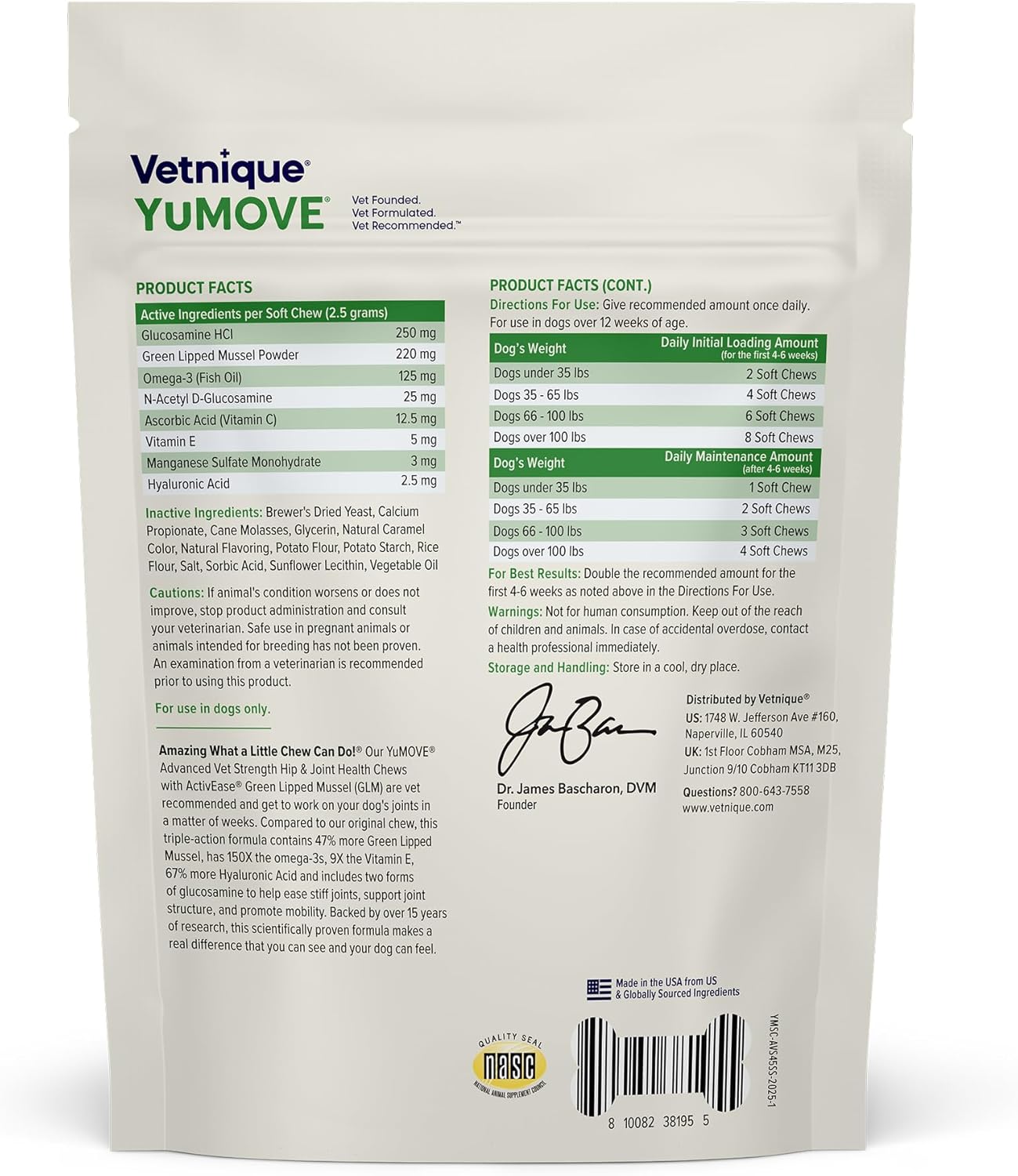 Suplemento para la cadera y las articulaciones de perros con glucosamina, ácido hialurónico, mejillón de labios verdes y omega 3 - Potencia regular o avanzada (45 unidades, masticables blandos de alta potencia veterinaria) 