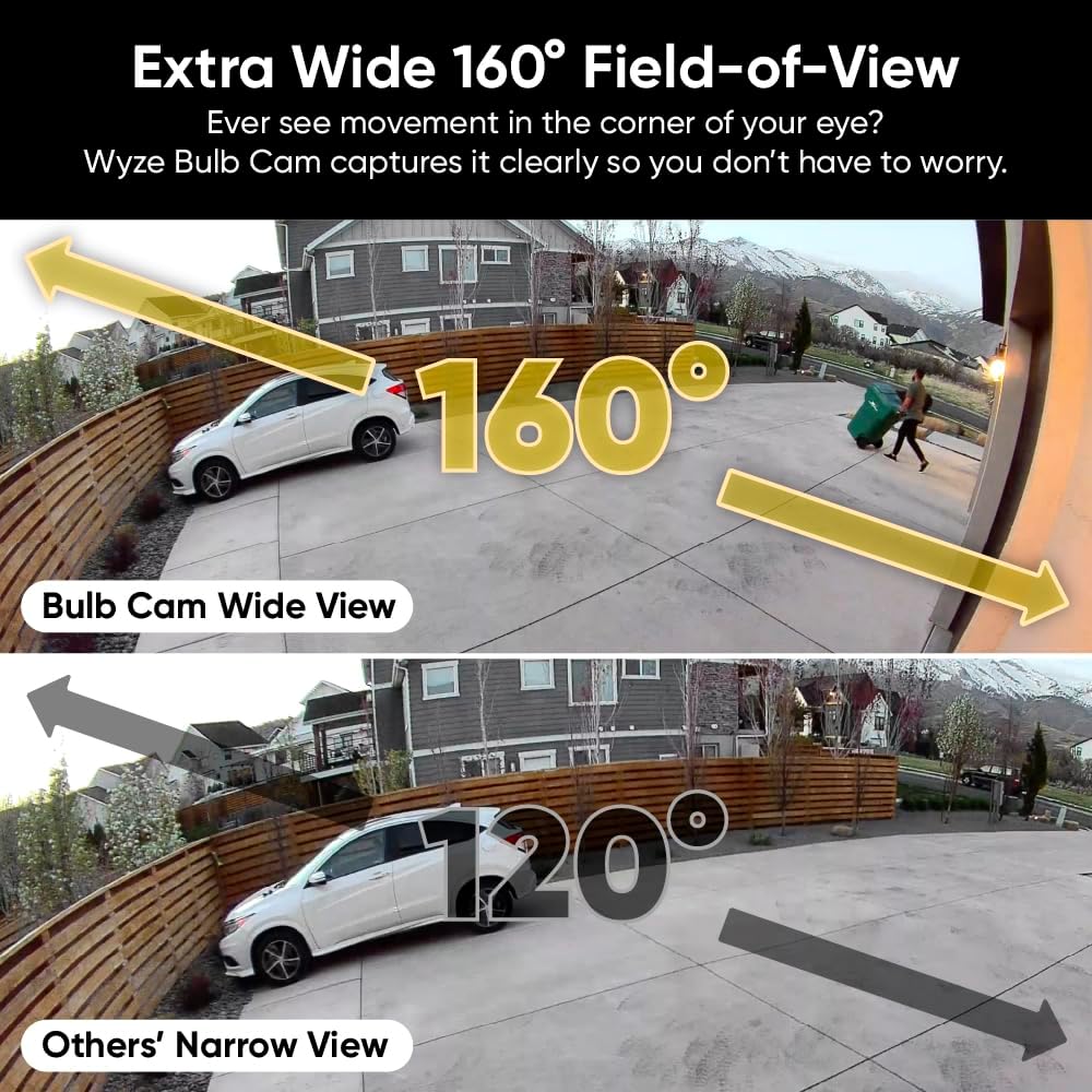 Cámara WYZE Bulb Cam 2K HD con Luz LED Regulable, Visión Nocturna en Color, Detección de Movimiento y Alarma, Compatible con Alexa y Google