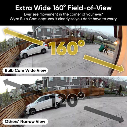 Cámara WYZE Bulb Cam 2K HD con Luz LED Regulable, Visión Nocturna en Color, Detección de Movimiento y Alarma, Compatible con Alexa y Google