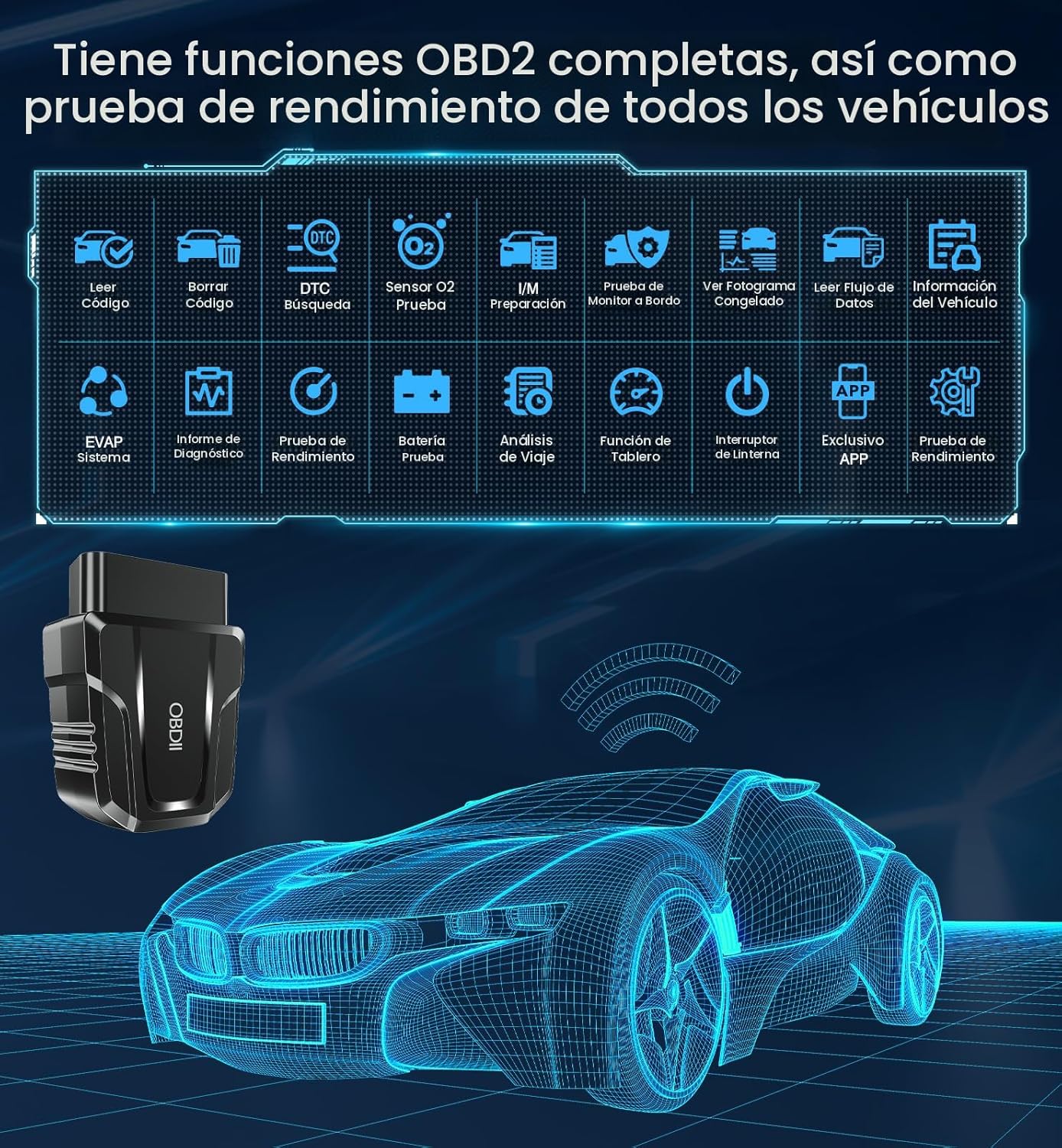 Lector de escáner OBD2 Bluetooth inalámbrico Herramienta de escaneo de diagnóstico automático para iOS y Android para prueba de rendimiento Bluetooth 5.4 Motor de verificación de automóvil, 