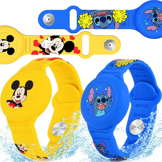 Paquete de 2 pulseras AirTag para niños, impermeables, lindas caricaturas, con diseño de correa de reloj, 