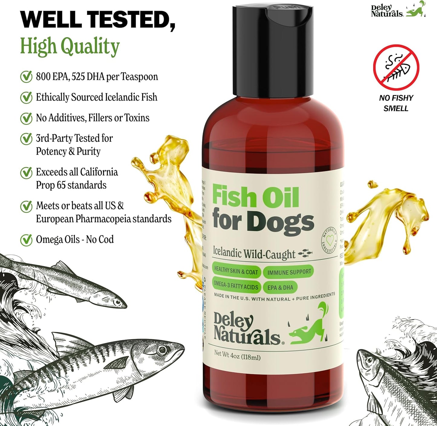 Aceite de pescado islandés 2X Omega para perros: alivio de la picazón en la piel con Omega 3, 6 y 9 para alergias, pelaje y problemas cardíacos. Aceite de pescado Omega 3 para perros con irritación cutánea. 113 g. 