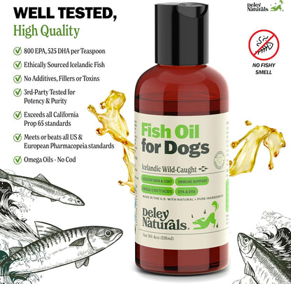 Aceite de pescado islandés 2X Omega para perros: alivio de la picazón en la piel con Omega 3, 6 y 9 para alergias, pelaje y problemas cardíacos. Aceite de pescado Omega 3 para perros con irritación cutánea. 113 g. 